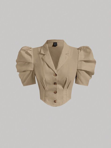 Blazer With Puff Sleeves, Elegant Tops For Women, Ribbed Clothes, Women Blouses Fashion Classy, Collar Model, Fashion Top Outfits, Cute Dress Outfits, Quick Outfits, Plain Shirt