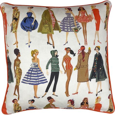 Barbie Vintage Illustration Linen Throw Pillow, White - WallShoppe Decorative Pillows & Throws | Maisonette Classic Barbie, Goose Down Pillows, Throw Pillows White, Barbie Logo, Barbie Vintage, Barbie I, Easter Shopping, Linen Throw Pillow, Vintage Barbie Dolls