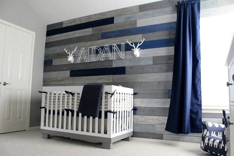 A reclaimed wood wall is made even more enticing with a splash of color! Babyletto Crib, Rustic Baby Boy Nursery, Nursery Ideas Boy, Baby Boy Bedroom, Adorable Nursery, Nursery Room Design, Baby Boy Room Nursery, Nursery Modern, Nursery Room Boy