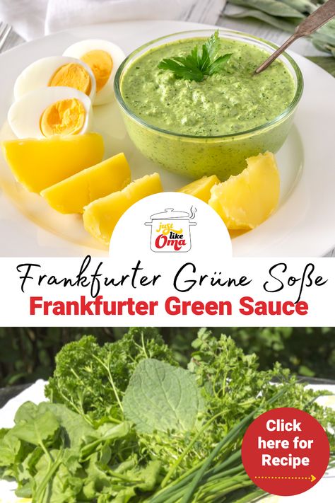 Frankfurt Green Sauce Recipe - Oma's Frankfurter Grüne Sosse Boiled New Potatoes, German Side Dishes, Green Sauce Recipe, Vegan Shepherds Pie, Naturally Dyed Easter Eggs, Summer Savory, Shepherds Pie Recipe, New Potatoes, German Recipes