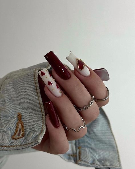 Aesthetic Y2k Nails, Cherry Wine Nails, Paznokcie Hello Kitty, Wine Nails, Wow Nails, Fall Gel Nails, Cherry Wine, Easy Nails, Nail Swag