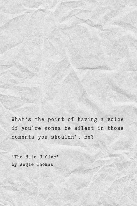 Angie Thomas' quote reflects a powerful message about the importance of speaking out against injustice and using one's voice to advocate for change. It serves as a call to action, urging individuals to use their voices to speak out against injustice and make a difference in the world around them.  Excited to learn more quotes from Angie Thomas? Follow us and visit our website.  #author #AngieThomas #quotes #books #analysis #bestquotes #dailyquotes #interestingquotes Injustice Aesthetic, Quotes About Injustice, Diaspora Quotes, Advocate Quotes, Advocacy Quotes, Injustice Quotes, Courting Quotes, Equality Diversity And Inclusion, Us Against The World