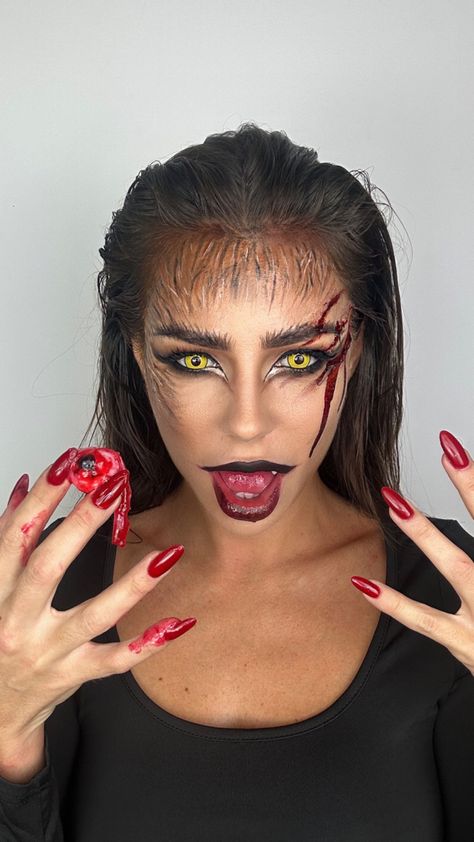 Cute Werewolf Makeup, Wolf Halloween Makeup, Werewolf Halloween Makeup, Halloween Masked Ball, Werewolf Makeup, Wolf Makeup, Werewolf Halloween, Female Werewolves, Joker Halloween