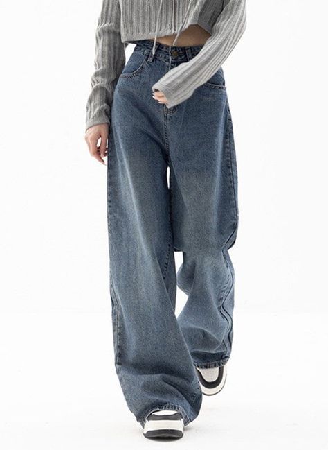 ALVA Baggy Boyfriend Jeans, Preppy Punk, Boyfriend Jeans Style, Street Y2k, 90s Baggy, Bandeau Tops, 90s Jeans, Vintage Preppy, Moda Jeans