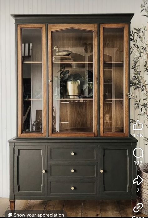 Painted China Cabinet Ideas, Soul Tribe, Painted China Cabinets, Redo Cabinets, Brown Floors, Greyish Brown, Refurbished Furniture, China Cabinet, Diy And Crafts