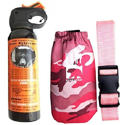 UDAP Bear Spray With Pink Camo Hip Holster  Belt -- More info could be found at the image url. Bear Spray Holster, Hip Holster, Bear Safety, Angry Bear, Camping Safety, Holster Belt, Bear Attack, Bear Spray, Pink Camouflage