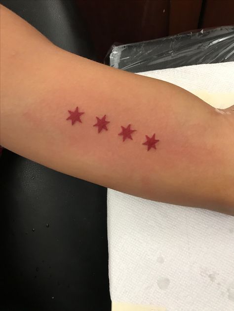 Chicago Stars tattoo Chicago Flag Tattoo, Star Tattoo Ideas, Skyline Tattoo, Cubs Tattoo, Chicago Tattoo, Stars Tattoo, Small Shoulder Tattoos, Flag Tattoo, Star Tattoo