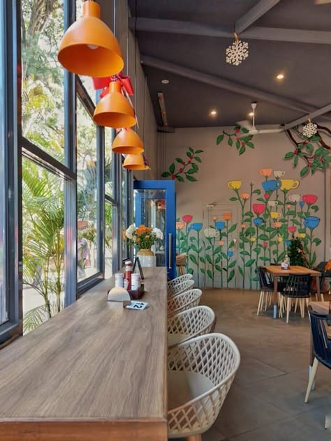 Vibrant Cafe Interior, Cafe Tables Design, Colourful Cafe Interior Design, Modern Cafe Design Interior, Cafe Interior Design Simple, Colorful Cafe Design, Cafe Interior Design Small Indian, Fun Cafe Design, Mexican Coffee Shop Interior Design