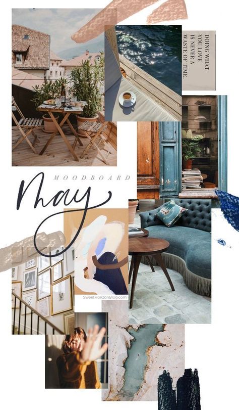 May Moodboard, Color Palette Feminine, Calligraphy Handwriting, Branding Mood Board, Monthly Goals, Mood Board Inspiration, Mood Board Design, Soothing Colors, Sunday Brunch