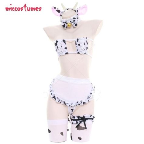 € 26,07 | Woman Sexy Japanese Style Cow Black and White Bikini Maid Apron Homewear Pajama Sleepwear Costume Outfit Headdress Stockings Cow Outfits, Maid Lingerie, Cow Costume, Kawaii Shirts, Lingerie Costume, Size Difference, Pretty Lingerie, Outfits Winter, Costume Outfits