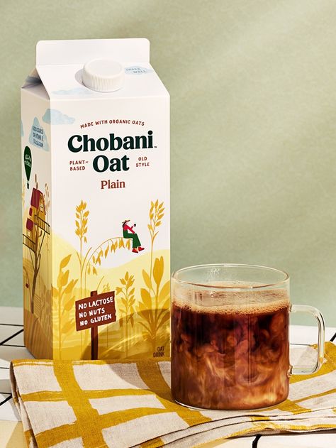 Chobani Oat Milk, Vegan Milk Packaging, Nut Milk Packaging, Chobani Branding, Oat Milk Packaging, Soy Milk Packaging, Oat Milk Drinks, Product Mockup Design, Milk Branding