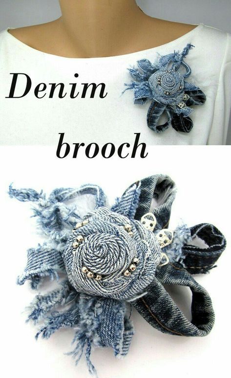 Denim Crafts Diy, Making Fabric Flowers, Fleurs Diy, Blue Jeans Crafts, Fabric Flower Brooch, Fabric Brooch, Denim Jewelry, Denim Flowers, Jean Crafts