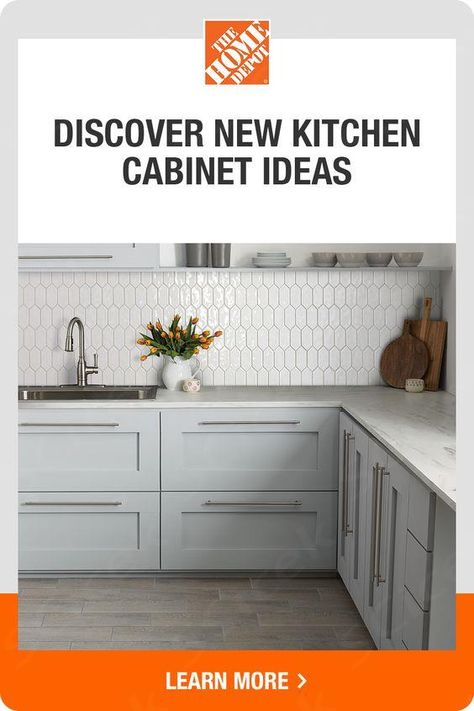 Explore our kitchen cabinet guide to find the best cabinets for your dream kitchen. Learn about cabinet materials, construction, designs and styles so you can choose cabinets that fit your needs and your decor. Click to see stylish kitchen cabinet ideas from The Home Depot.  ... more Kitchen Backspace Ideas, Home Depot Kitchen Cabinets, Home Depot Kitchen Remodel, Lowes Kitchen Cabinets, Kitchen Cabinets Color Combination, Modern Kitchen Cabinet, New Cabinets, Best Cabinets, Kitchen Cabinet Ideas