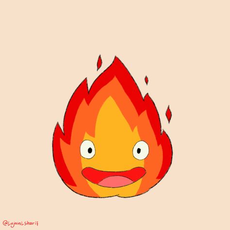 Calcifer Pumpkin Painting, Ghibli Simple Art, Calcifer Drawing Easy, Howls Moving Castle Calcifer Drawing, Calcifer Doodle, Calcifer Dessin, Studio Ghibli Fire, Calcifer Painting, Studio Ghibli Drawings Easy