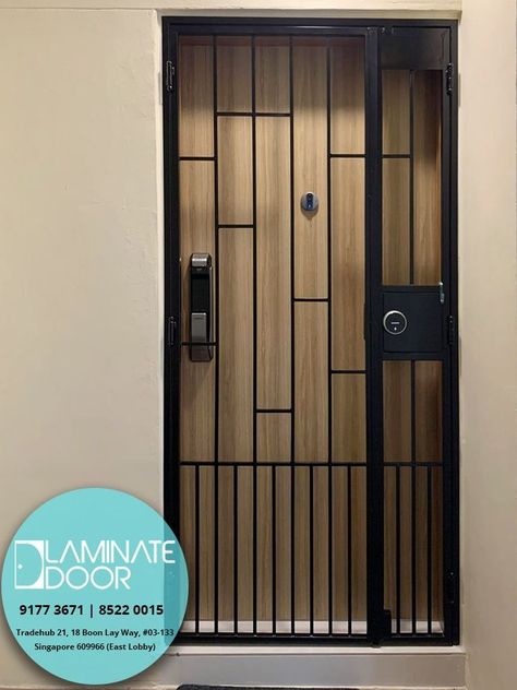 "Main Door + Mild Steel Gate + Digital Lock" 😍 Best bundles available at Laminate Door with wide range of Laminate designs. 🤩 Why are you waiting? Let's start enquire with our professional sales to grab your bundles. Steel Gate Jali Design, Main Door Window Grill Design, Grill Safety Door Designs, Iron Main Door Gate Design, Main Door Grill Design Entrance, Main Door Design Entrance Steel, Grill Entrance Door, Safety House Ideas, Grills Door Design