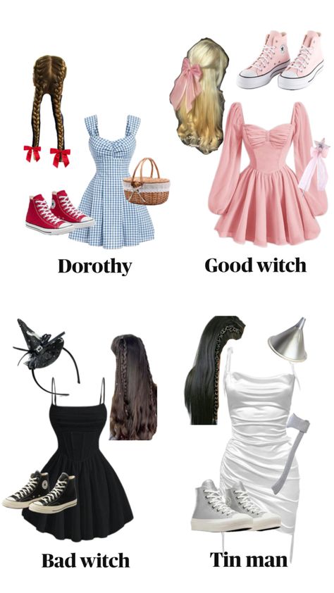 Dorothy, bad witch, good witch, tin man Tin Man Halloween Costume, Bad Witch Costume, Wizard Of Oz Halloween, Man Halloween Costume, Casual Halloween Costumes, Dorothy Halloween Costume, Fun Halloween Outfits, School Halloween Costumes, Dorothy Costume