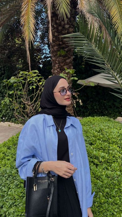 Blue Shirt Outfit Hijab, Hijab Profile, Comfort Outfits, Blue Shirt Outfit, Ootd Lebaran, Bts Dogs, Baby Blue Shirt, Hijab Fashion Summer, Scarf Hijab