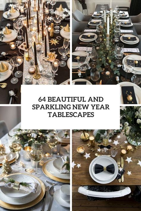 beautiful and sparkling new year tablescapes cover New Year Table, Party Tablescapes, Nye Party, Christmas Table Settings, New Years Party, Christmas Table, Festival Decorations, Christmas Home, Tablescapes