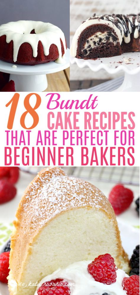 18 Bundt Cakes That Are Perfect for Beginner Bakers | Bundt cakes are simple cakes that are perfect for any beginner baker. They come out beautiful every time. The bundt cake pan was originally designed for a thick, dense cake batter like a pound cake. These bundt cakes are foolproof recipes that are super impressive and taste delicious! So let’s get started, here are 18 Bundt Cake Recipes That Anyone Can Make! #xokatierosario #easybundtcakerecipes #bundtcakesrecipes Easy Bundt Cakes, Best Bundt Cake, Easter Bundt Cake, Bunt Cake Recipe, Beginner Baker, Bundt Pan Recipes, Bundt Cake Recipes, Easy Bundt Cake Recipes, Foolproof Recipes