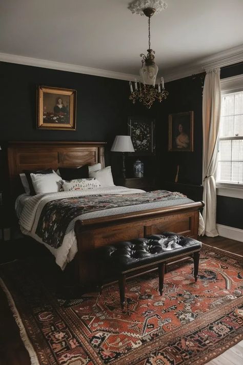 Moody Traditional, Moody Decor, Victorian Bedroom, Moody Bedroom, Romantic Bedroom, Vintage Bedroom, Christmas Bedroom, Up House, Bedroom Refresh