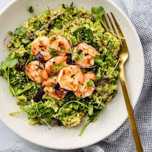 Green Goddess Rice Bowl With Shrimp - Walder Wellness, RD | Simple, Healthy Whole Food Recipes Shrimp Rice Bowl, Healthy Whole Food Recipes, Shrimp Rice, Green Goddess Dressing, Creamy Rice, Shrimp And Rice, Green Goddess, How To Cook Shrimp, Rice Bowl