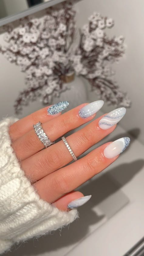 LN Nailed It on Reels | Dean Martin · Let It Snow! Let It Snow! Let It Snow! Snow Nails, Milky Nails, Medium Almond, Simple Acrylic Nails, Christmas Nails Acrylic, Winter Nail Designs, Sparkly Nails, Pink Acrylic Nails, Xmas Nails