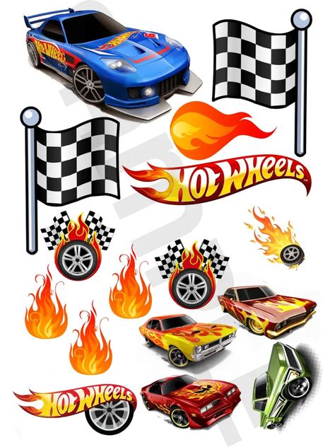 Small Hot Wheels Cake, Hot Wheels Cake Topper Printable Free, Hot Wheels Birthday Card, Hot Wheel Printables, Bolo Hot Wheels, Monster Jam Party, Hot Wheels Cake, Wheel Cake, Diy Cake Topper Birthday