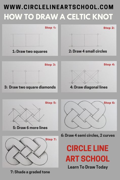 See How to Draw a Celtic Knot in 7 Simple Steps: Visit Circle Line Art School online to learn more. Celtic Drawings Tutorials, How To Draw A Celtic Knot, Drawing Celtic Knots, How To Draw Celtic Knots Step By Step, Celtic Knot Tutorial Step By Step, How To Draw Celtic Knots, Simple Celtic Knot, Celtic Drawings, Celtic Knot Tutorial