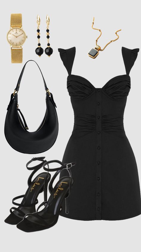 Date night fit for the neutral girly #blackandgold #datenight #inspo #outfitinspiration #outfitinpso #datenightoutfits #blackdress Date Night Outfit Women Classy, Day To Night Dress, Cute Outfits For A Date, Black Classy Outfit, Elegant Date Night Outfit, Chic Date Night Outfit, Dime Beauty, Classy Going Out Outfits, Adele Concert