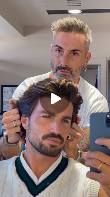 MARIANO DI VAIO on Instagram: "Middle Lenght hairstyle 💈  We had to cut the back part, I’ve got a cover shooting next week and the back part was getting too long, but I think it’s better. It’s always hard to cut the hair when you let it grow for so long, but it’s good to get some fresh vibes.  What do you guys want to see next? I’ve got to cut all of the hair for a movie soon so I’ll take the chance to make as much cuts as I can in the meantime !  Drop your ideas in the comments!  Peace" Men's Long Hairstyle, Old Money Mens Hairstyle, Middle Part Wolf Cut Men, How To Style Long Hair Men, Flow Men’s Hairstyle, Men’s Mid Length Hairstyle, Bro Flow Hair Men, Beard With Long Hair, Mens Low Fade Haircut