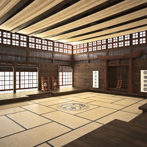 Another theme i came across that stood out to me, especially with the logo imprinted within the centre Dojo Interior, Japanese Mansion, Japanese Dojo, Dojo Design, Japanese Karate, Dojo Ideas, Karate Dojo, Japanese Home Design, Japanese Shrine