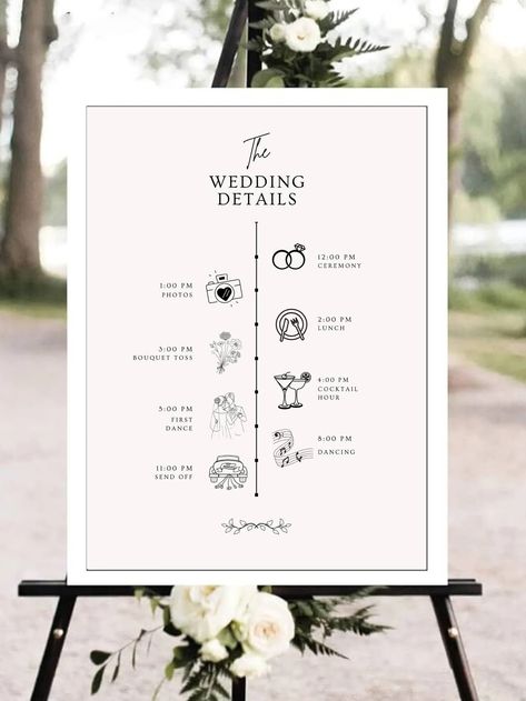 Schedule Sign Template, Printable Timeline With Wedding Day Icons, Instant Download, 100% Editable, Modern, Clean, Templett - Etsy Wedding Window, Bouquet Toss, Wedding 2024, Sign Templates, First Dance, Cocktail Hour, Wedding Signs, Template Printable, Wedding Details