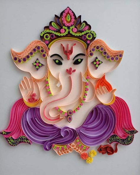 Ganesh Quilling Art, Diy Ganesha Crafts, Quilling Ganesha, Diy Ganesha, Paper Crafts Diy Origami, Quilling Rakhi, Quiling Paper Art, Buddha Canvas Art, Ganesha Images