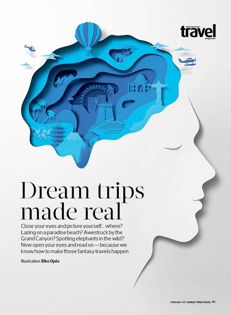 Wonderful illustration be Eiko Ojala for our dream trips roundup. Eiko Ojala, Layout Magazine, Visuell Identitet, Magazine Poster, Cut Out Art, Paper Cutout Art, Graphisches Design, Desain Editorial, Poster Travel