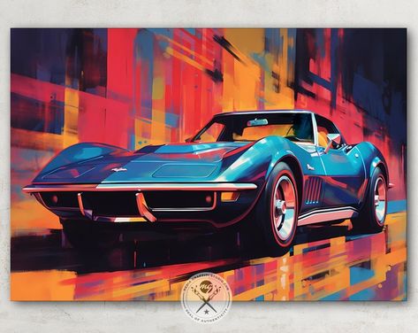 Chevrolet Corvette Art Prints by Danny Whitfield 1969 C3 - Etsy Corvette C2 Wallpaper, Corvette Drawing, Sports Car Painting Canvas, Corvette Illustration, Corvette Painting, Corvette Art, Covington Ky, Automotive Art, Chevrolet Corvette