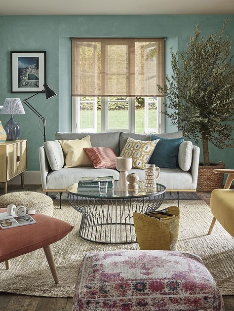 Popular Wall Colors, Mediterranean Style Interior, Yellow Home Accessories, Country Living Uk, Grey Sofa Living Room, Mediterranean Interior Design, House Beautiful Magazine, Mediterranean Interior, Blue Living Room