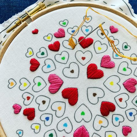 “Beautiful things come together one stitch at a time!”💖💛(Note that Hearts kit is available as both a full kit and a fabric only option.)  #heartsembroidery #embroiderykit #embroidery #handembroidery #printedfabric #embroideryfabric #craftkit #embroideredhearts #heart #hearts #onestitchatatime #bordado #wipshot #satinstitch #needlecraft #etsy #etsyuk #theembroiderycart #handmade #lovehearts #colorful #embroideryart #stitchingistherapy #modernembroidery #diyembroidery #diycrafts #beginnerembroid Embroidery Heart Pattern, Patterns For Quilts, Stitching Diy, Modern Embroidery Kit, Embroidery Hoop Art Diy, Beginner Embroidery Kit, Beginner Embroidery, Embroidery Hearts, Diy Embroidery Kit