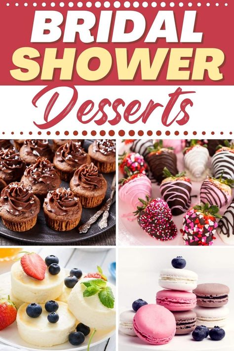 These bridal shower desserts will make an ordinary gathering extraordinary. From heart-shaped pies to wedding cookies to champagne popsicles, celebrate the bride-to-be with these amazing treats. Brunch Shower Desserts, Desserts For Wedding Showers, Bridal Brunch Dessert Ideas, Cute Bridal Shower Desserts, Bridal Shower Sweets Desserts, Tea Party Bridal Shower Desserts, Bridal Shower Dessert Charcuterie Board, Dessert For Bridal Shower Sweets, Desserts For Bridal Shower Brunch