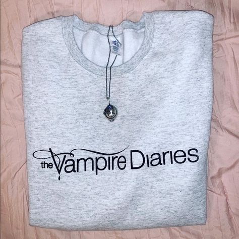 Gray TVD sweatshirt(the vampire diaries) Tvd Sweatshirts, Vampire Diaries Blanket, Tvd Hoodies, Tvd Merchandise, Vampire Diaries Merch, Vervain Necklace, Tvd Merch, Vampire Diaries Shirts, Biker Girl Outfits