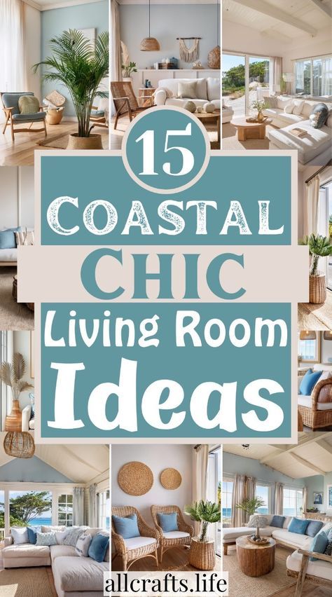 Update your living room into a beach-inspired haven with our Coastal Chic Living Room Ideas. Pair soft beige with shades of blue to create a relaxing space that feels like a day at the beach. Decorate with easy-going materials like driftwood or seashells to give your room a simple yet stylish coastal vibe. Beach Vibe Living Room, Beach Living Room Ideas, Beach Themed Living Room, Beach House Theme, Coastal Living Rooms Ideas, Chic Living Room Ideas, Coastal Chic Living Room, Burnt Orange Living Room, Beachy Living Room