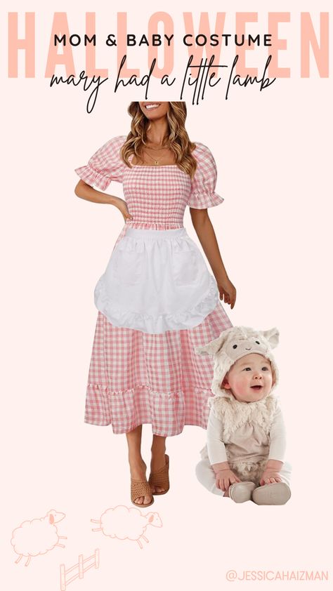 Mary And Little Lamb Costume, Mary And Lamb Costume, Mom Dad Baby Girl Halloween Costumes, Little Bo Peep And Lamb Costume, Mary Had A Little Lamb Costume, Mom And Dad Costumes, Lamb Halloween Costume, Little Lamb Costume, Piglet Halloween Costume