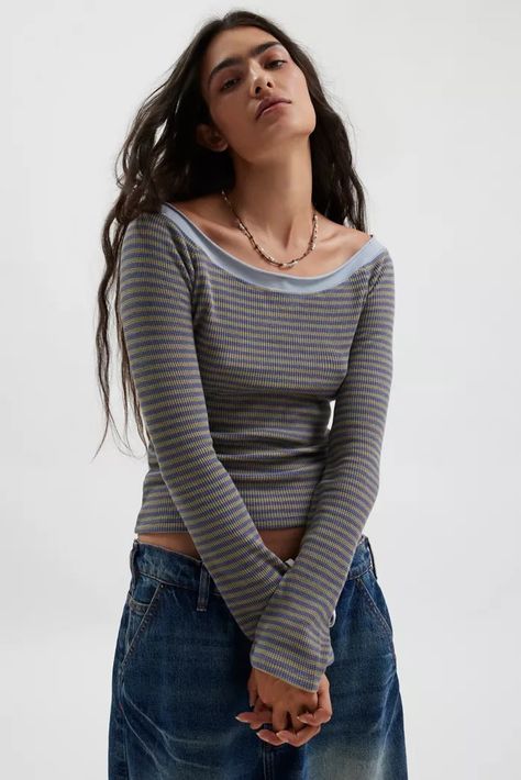 Women's Tops, Blouses, T-shirts + More | Urban Outfitters Time Clothes, Cold Outfits, Swag Outfits For Girls, Cute Comfy Outfits, Knit Tees, Christmas Wishlist, Grey Blue, Waffle Knit, Casual Fits