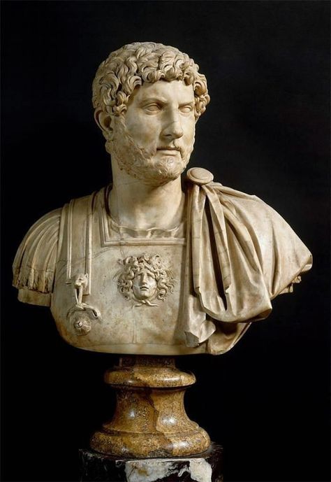 Marble Bust of Hadrian. 115-120 CE. Roman Tattoo, Roman Busts, Marble Bust, Antique Sculpture, Roman Sculpture, Roman Style, Ancient Sculpture, Tarot Cards Art, Pose References