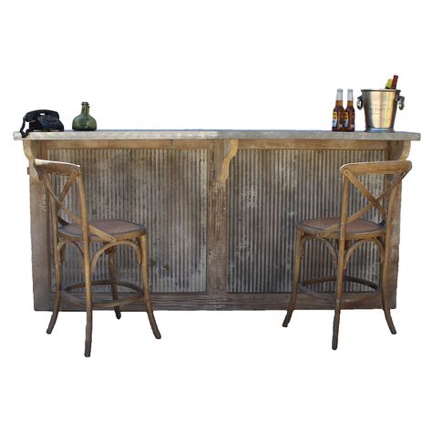 Ask a Question Add to Favourites Toggle navigation new all products hardware bars decor lighting furniture contact us new all products hardware bars decor lighting furniture contact us Old Wood Vintage Style Home Bar With Galvanized Stamped Tin Panels Country French Farm Style Home Bar or Tavern This stunning, old fashioned country style home bar features a two tier galvanized tin top, wooden frame, under cabinets, and drawers. Note the craftsmanship on the three scroll brackets that help hold the top in place. Sure to be the focal point of your home, this hand crafted rustic bar is big enough to party with your friends, and compact enough to hide away. On Sale ONLY while supply lasts. Dimensions: 90 inches Wide by 25 1/2 inches Deep by 43 1/2 inches Tall. Construction: Galvanized Tin and Farm Style Home, Tin Panel, Rustic Bar, Bar Seating, Pub Bar, Country French, Wood Bar, Farm Style, Deck Ideas