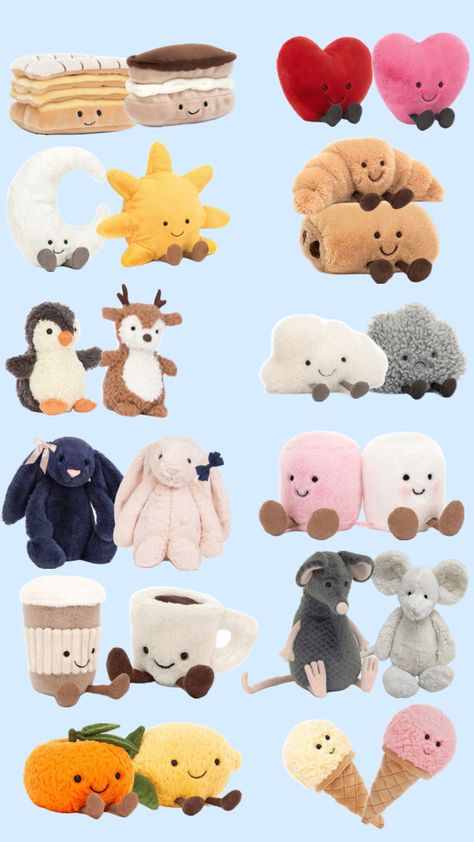 matching jellycats🤍 School Emergency Kit, Girly Christmas Gifts, Jellycat Stuffed Animals, Stop And Shop, Cat Couple, Christmas Baskets, Cute Room Ideas, Winter Wallpaper, Cute Stuffed Animals