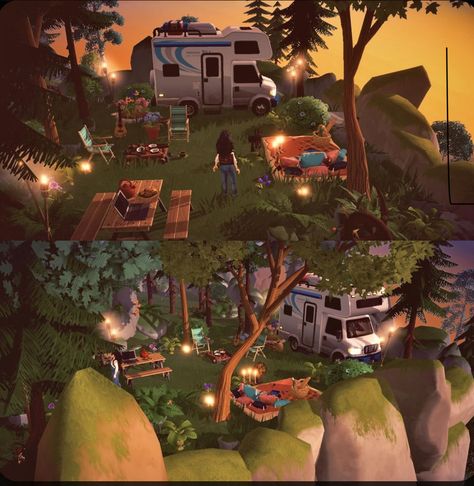 Campsite Design, Dreamland Ideas, Disney House Ideas, Disney Island, Deco Disney, Valley Game, Disney Dreamlight Valley, Valley Landscape, Valley Village