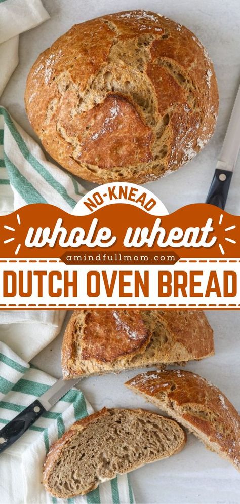 No-Knead Whole Wheat Dutch Oven Bread, bread recipes Whole Wheat Dutch Oven Bread, Wheat Dutch Oven Bread, Homemade Whole Wheat Bread, Crusty Bread Recipe, Homemade Bread Recipe, Oven Bread, Wheat Bread Recipe, Dutch Oven Bread, Healthy Bread Recipes