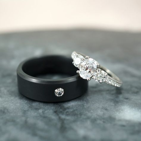 Today we're going to browse some of our favorite black engagement rings from our longtime friends and sponsors, Joseph Jewelry. We're talking all black material, black gemstones, or just more subtle black accents... Black Wedding Rings For Women, Black Engagement Rings, Black Wedding Bands, Black Gemstones, Gold Stacking Rings Wedding, Mens Wedding Bands Black, Black Engagement Ring, Black Wedding Band, Black Wedding Rings