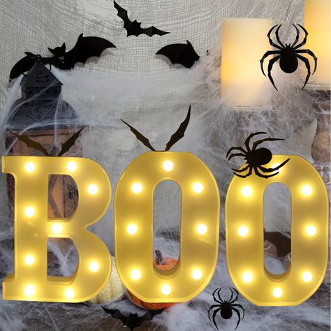 Faster shipping. Better service Boo Decorations, Spider Sticker, Battery Powered Led Lights, Halloween Party Decoration, Light Up Letters, Marquee Lights, Marquee Sign, Halloween Party Themes, Halloween Table