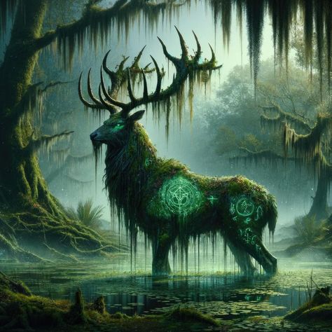 Fantasy Stag Art, Deer Fantasy Creature, Fantasy Forest Animals, Forest Fantasy Creatures, Fantasy Deer Art, Deer Fantasy Art, Fantasy Creatures Art Monsters, Mythical Forest Creatures, Fantasy Animals Magical Creatures